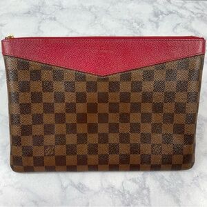 Louis Vuitton Daily Pouch Clutch Damier Ebene Red